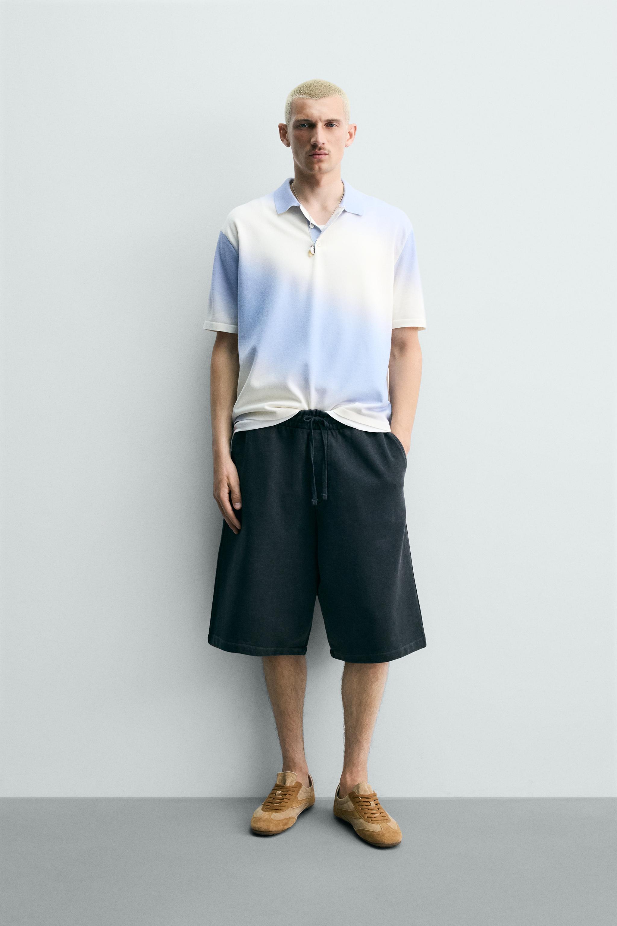 SPRAY EFFECT PRINT KNIT POLO SHIRT